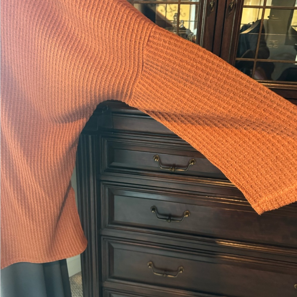 Rust Waffle Neck Cowl Neck Sweater / Tunic Top with Batwing Sleeves - LOVE! 💗 - Picture 3 of 8